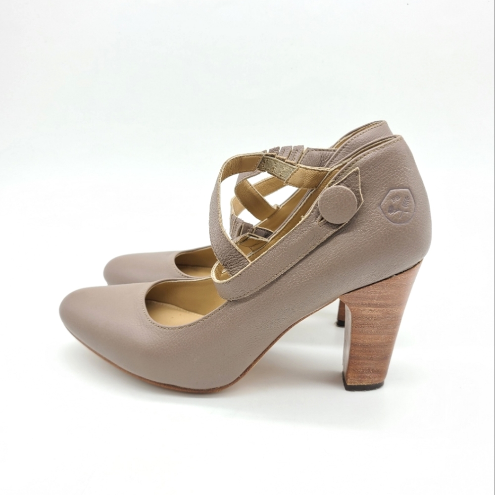 Poppy Barley Leather Crossed Straps Heel Mary Janes Shoes